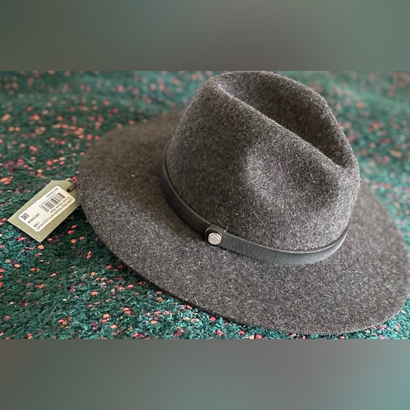 ‼️RARE‼️?ALL SAINTS??NWT?Long Brim Fedora w/ Logo Rivet in Cinder Black Marl main image 14